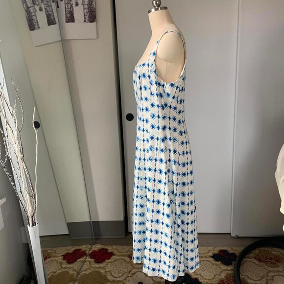 Christian Lacroix linen blend Dress vintage blue white sz L - Picture 4 of 9